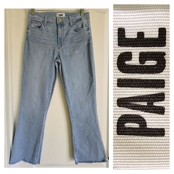 EUC PAIGE Light Wash Collete Cropped Flare Raw Hem Denim Pants, Size 27 - Picture 1 of 6